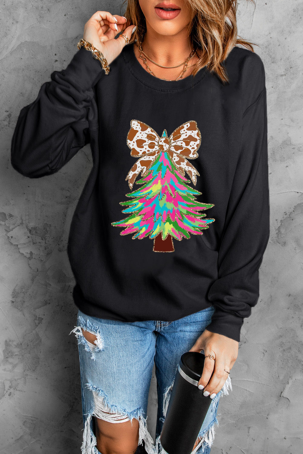 Black Bowknot Christmas Tree Sweatshirt