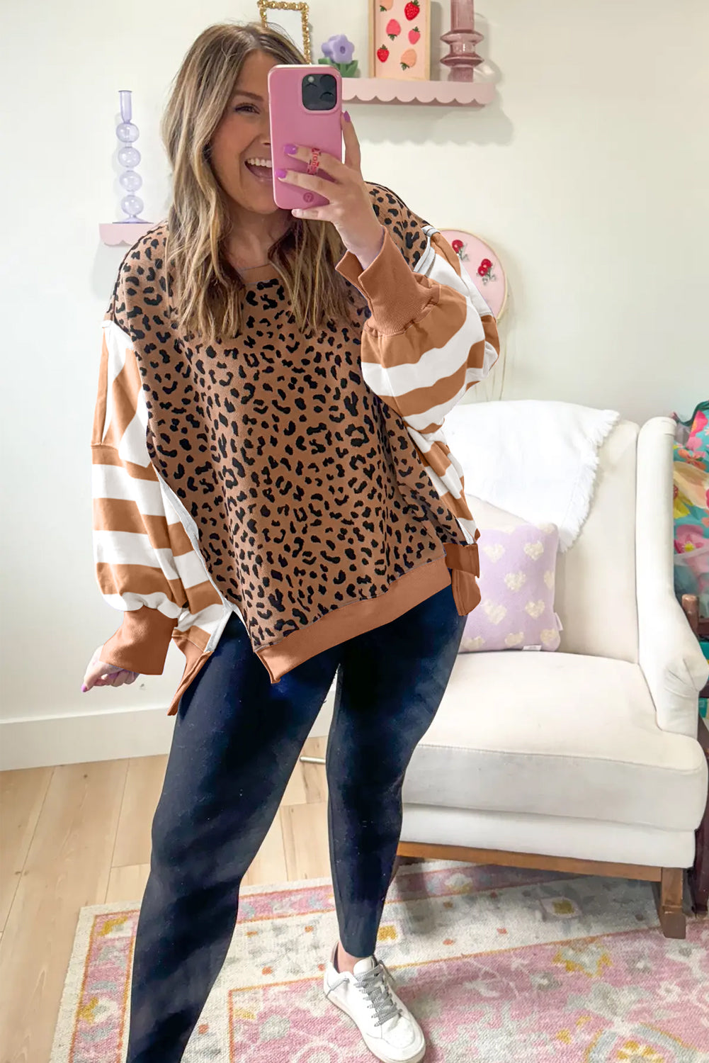 Khaki Striped Leopard Sweatshirt