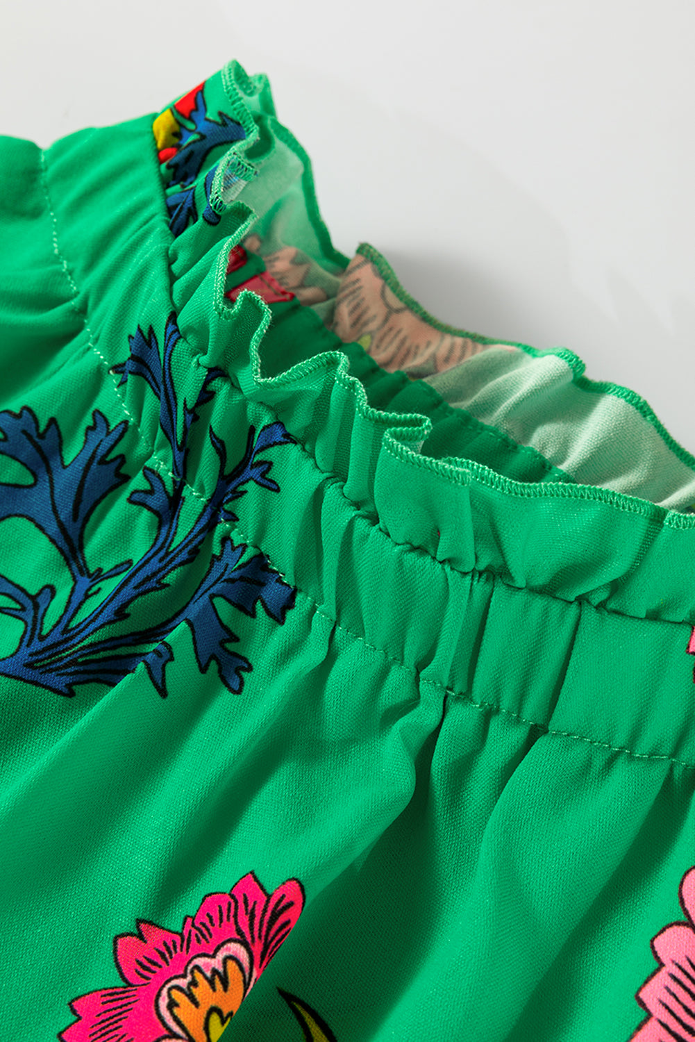 Green Floral Frill Blouse