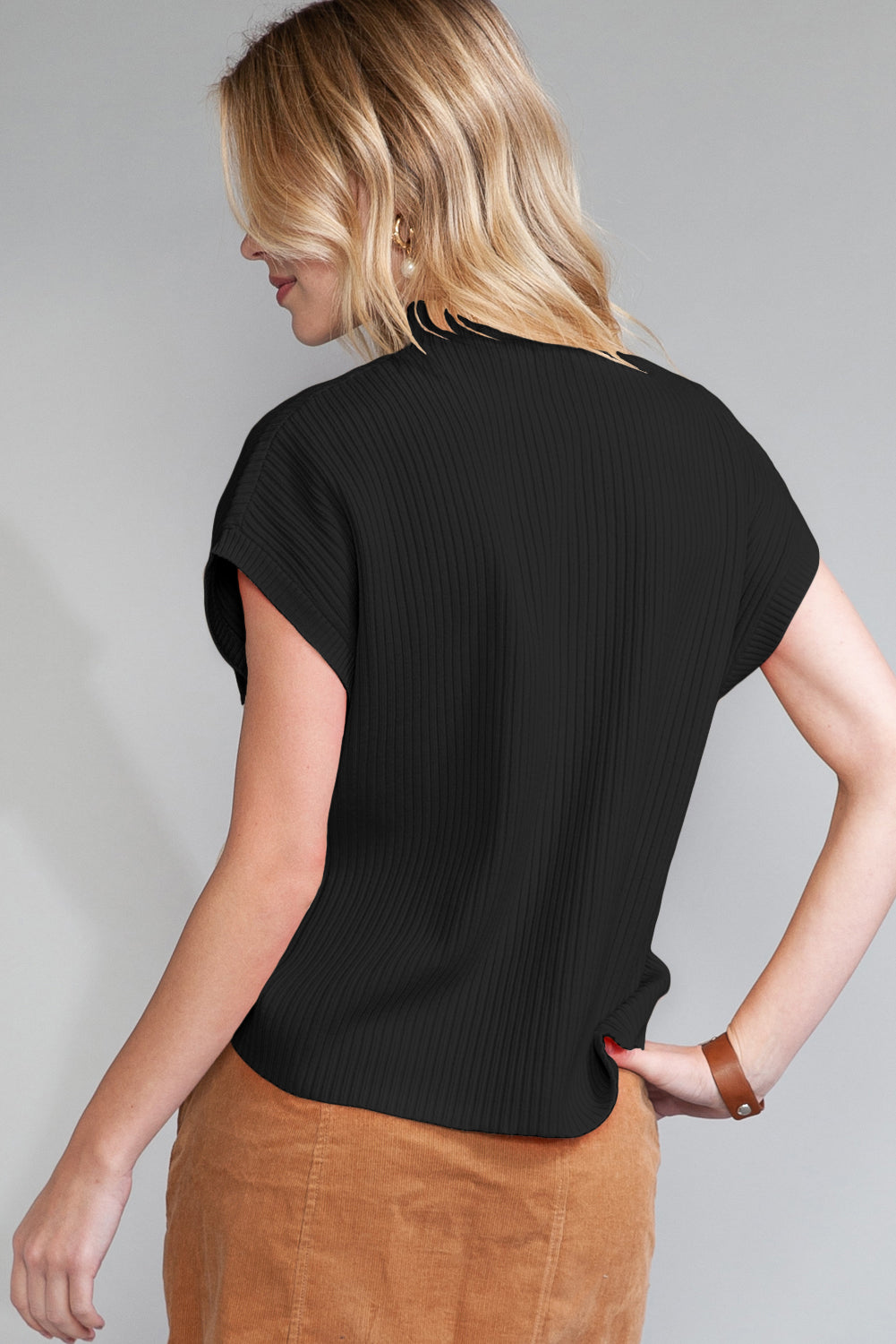 Black Pocket Ribbed Sweater