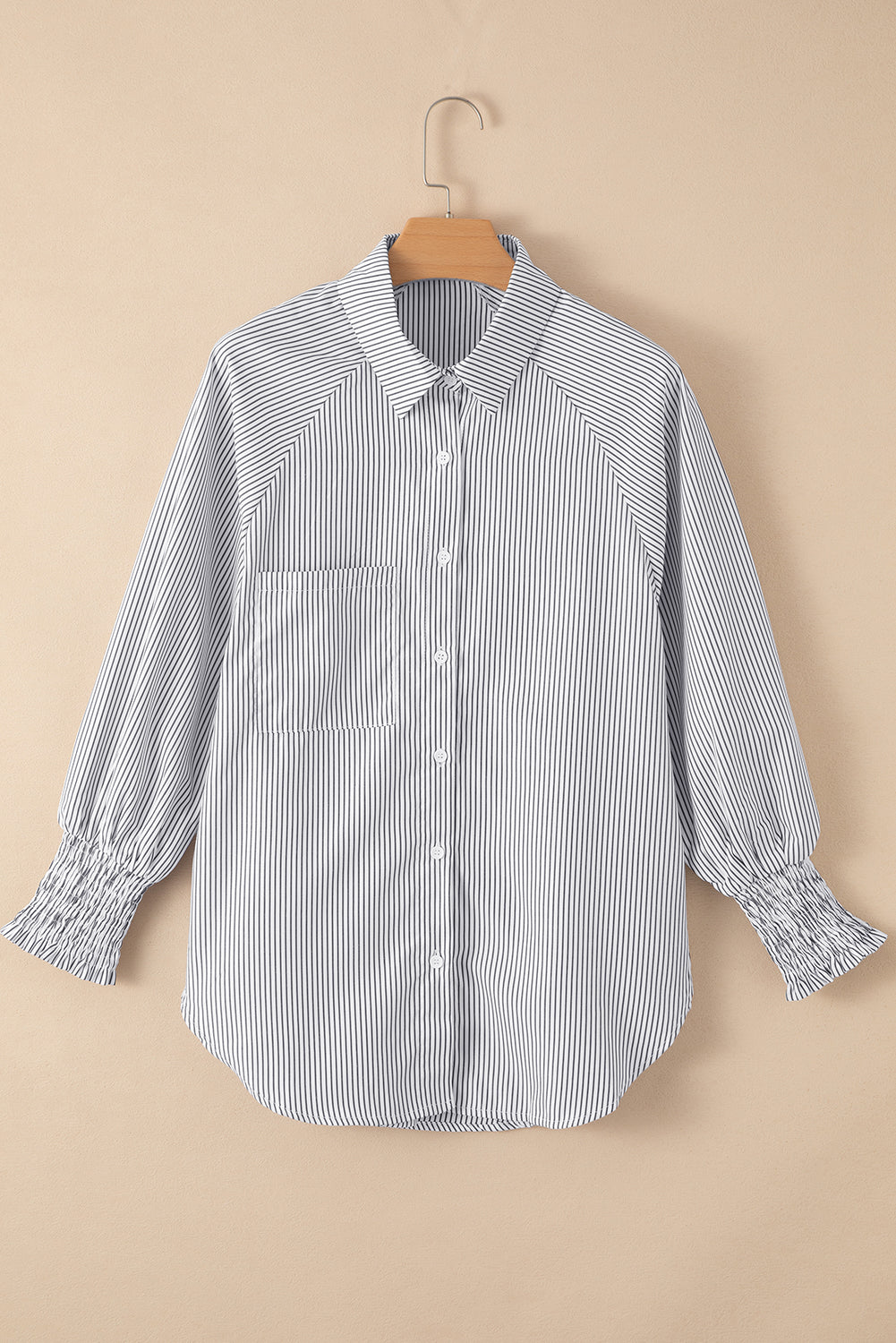 Black Striped Shirred Cuffs Shirt
