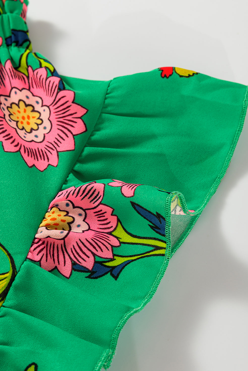 Green Floral Frill Blouse