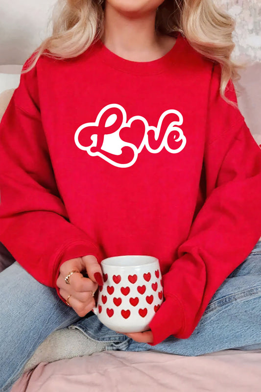Red Love Letter Printed Casual Sweatshirt