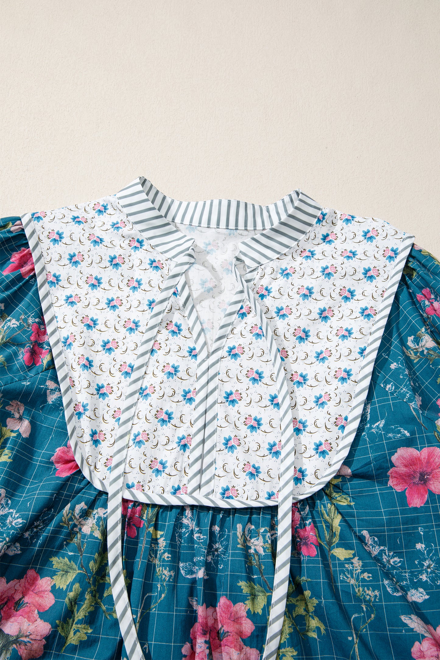 Sky Blue Floral Print Puff Sleeve Blouse