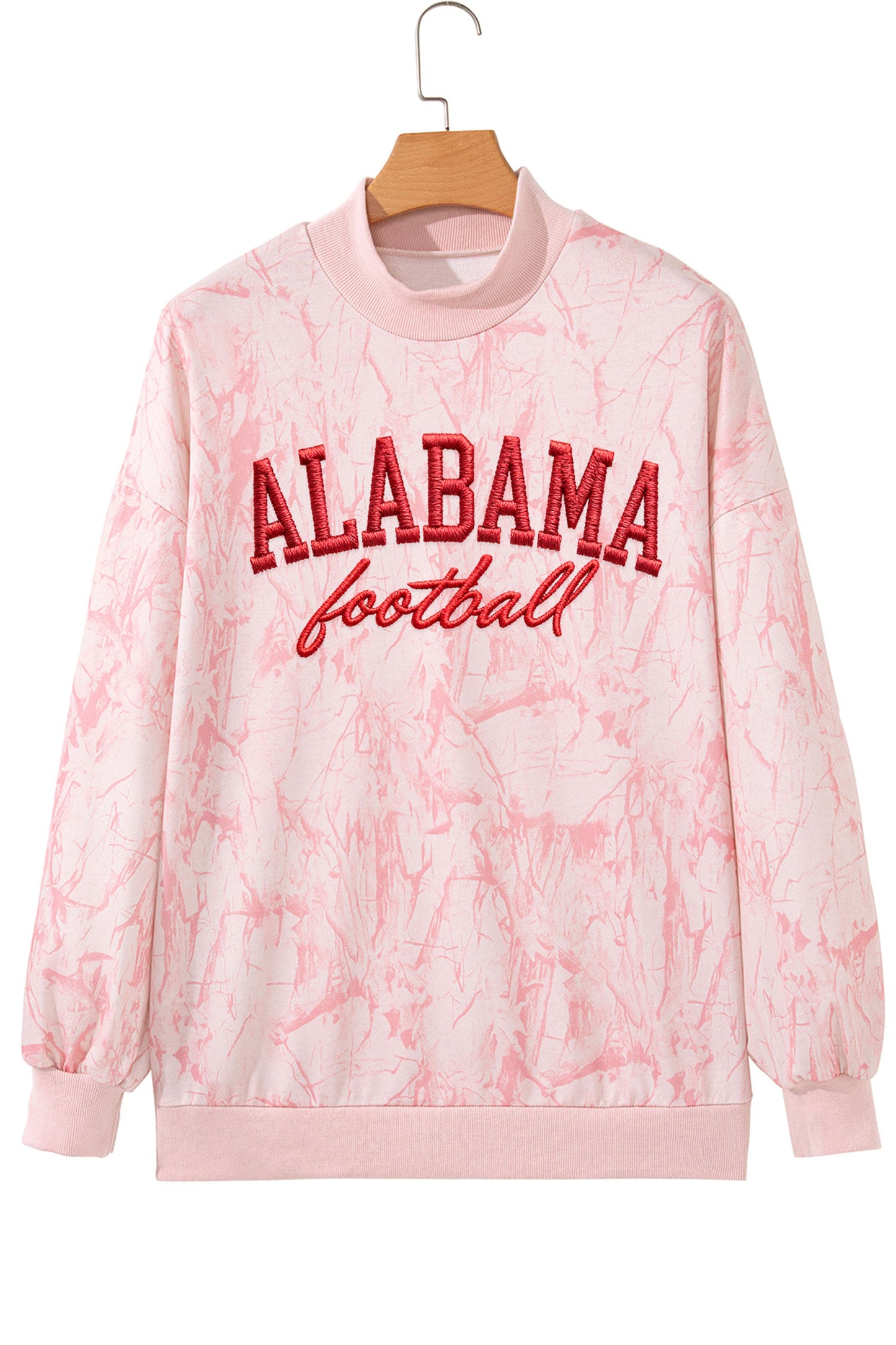 Pink Tie Dye ALABAMA football Embroidered Graphic Mock Neck Sweatshirt