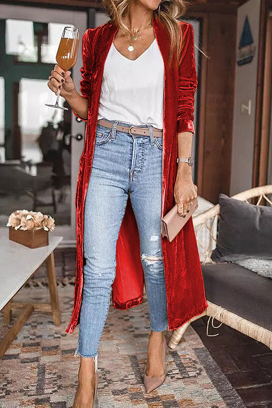 Red Velvet Open Front Duster