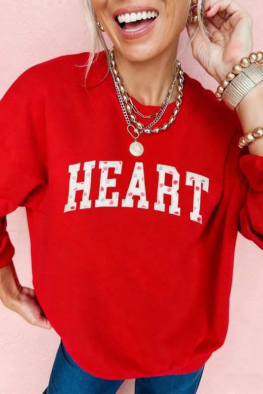 Red HEART Embroidered Patched Graphic Valentine Sweatshirt