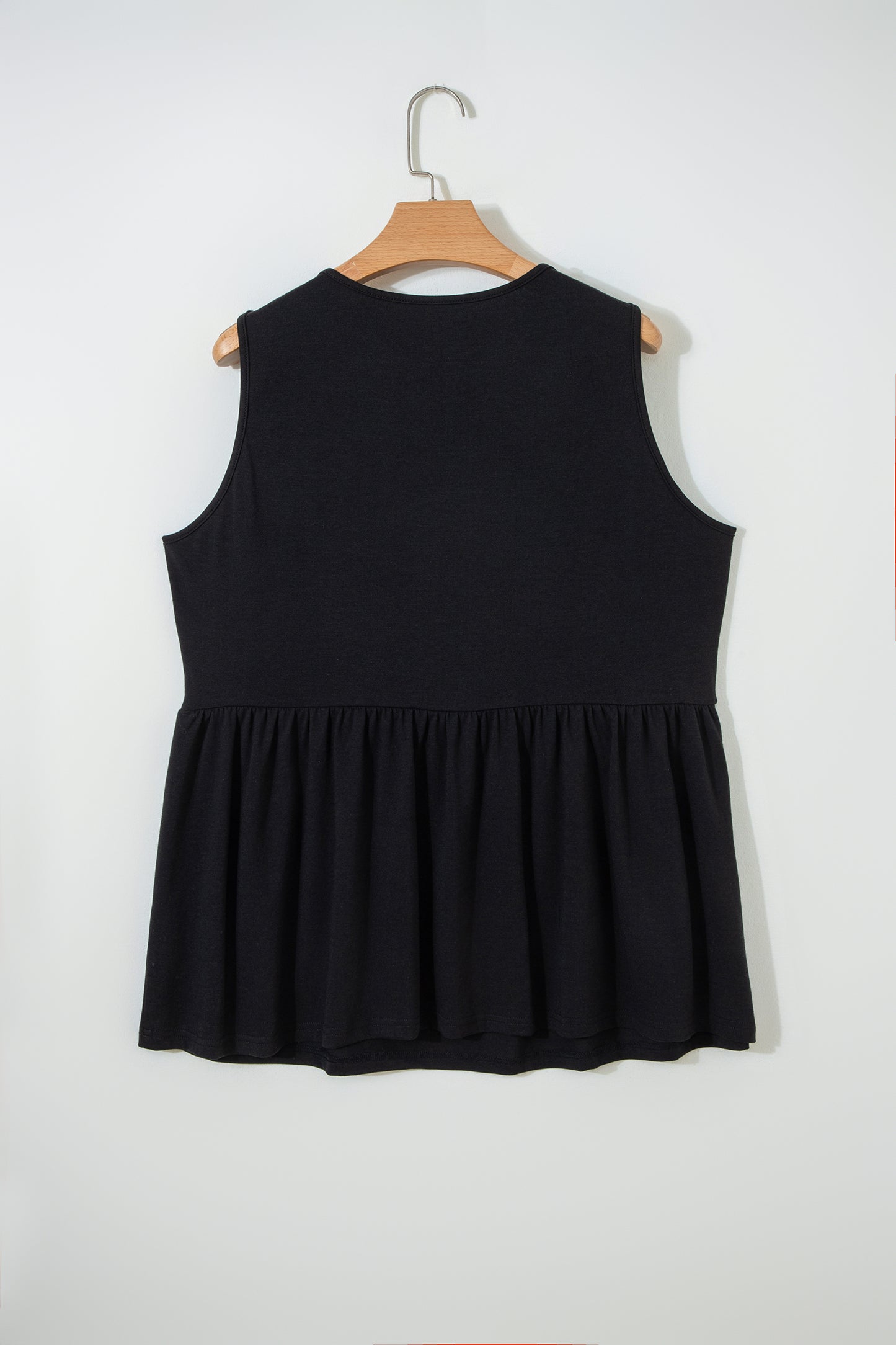 Black Plus Size Solid Color Bow Tie Peplum Tank Top