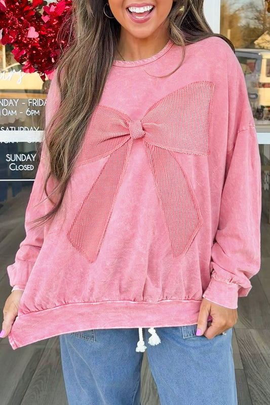 Pink Mineral Wash Bow Sweatshirt