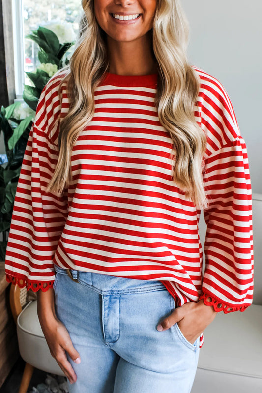 Red Striped Bell Sleeve Top