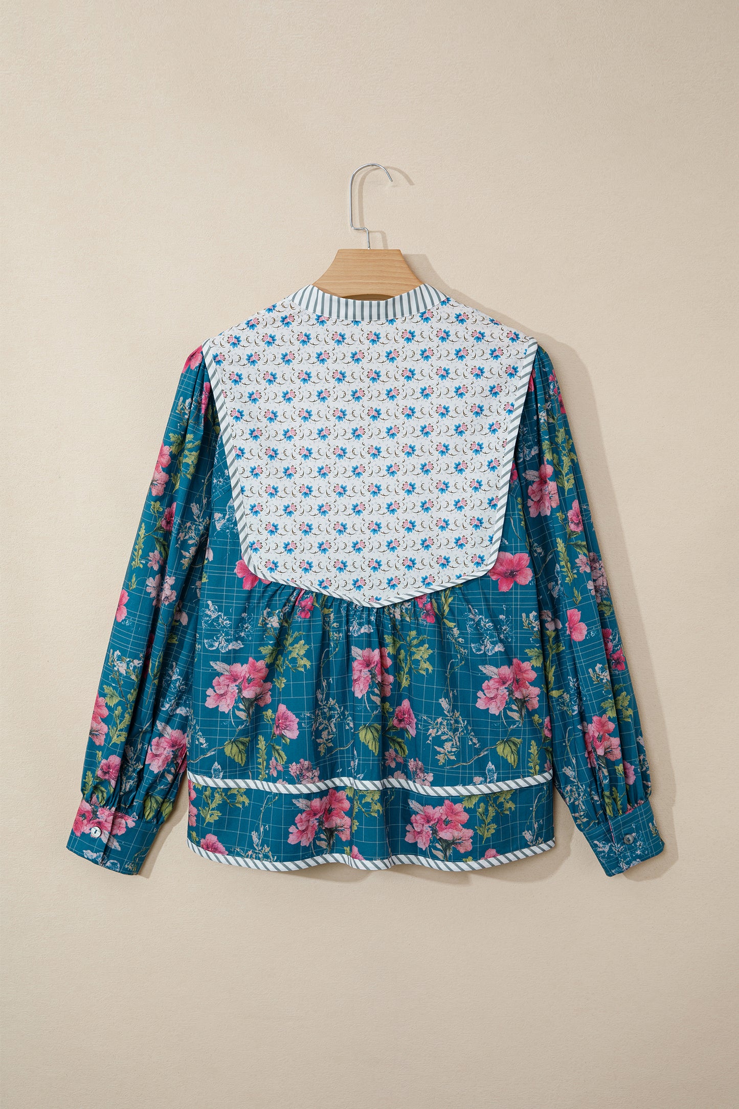 Sky Blue Floral Print Puff Sleeve Blouse