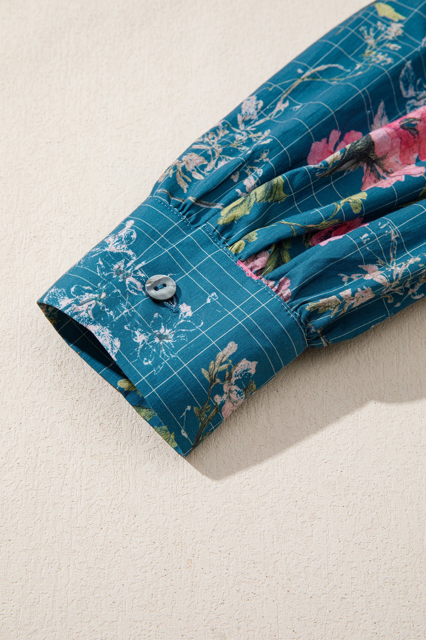 Sky Blue Floral Print Puff Sleeve Blouse