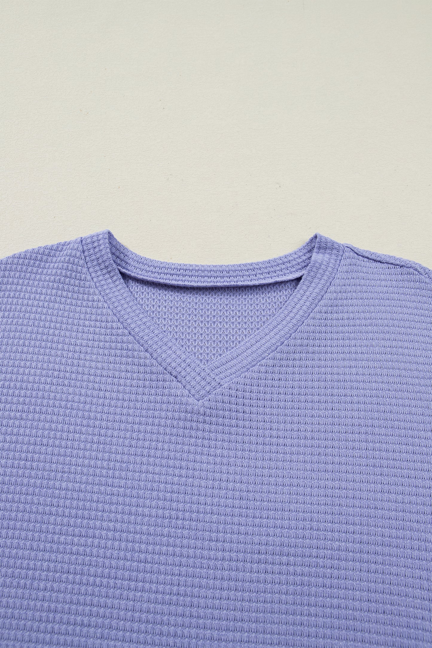 Wisteria Waffle V Neck Short Sleeve Knit Top