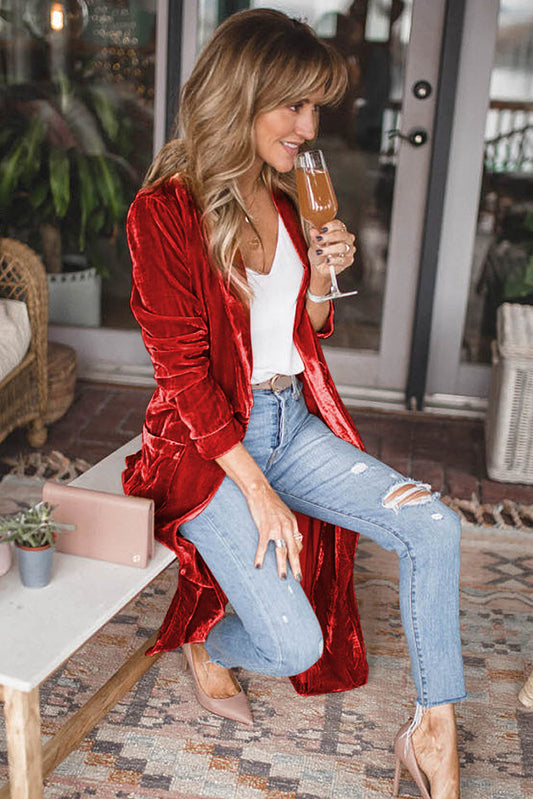 Red Velvet Open Front Duster