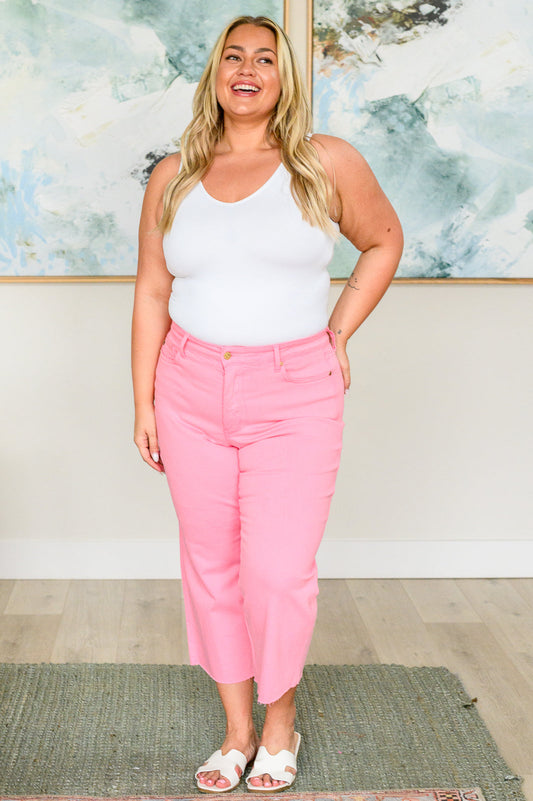 High Rise Wide Leg Crop Jeans in Pink
