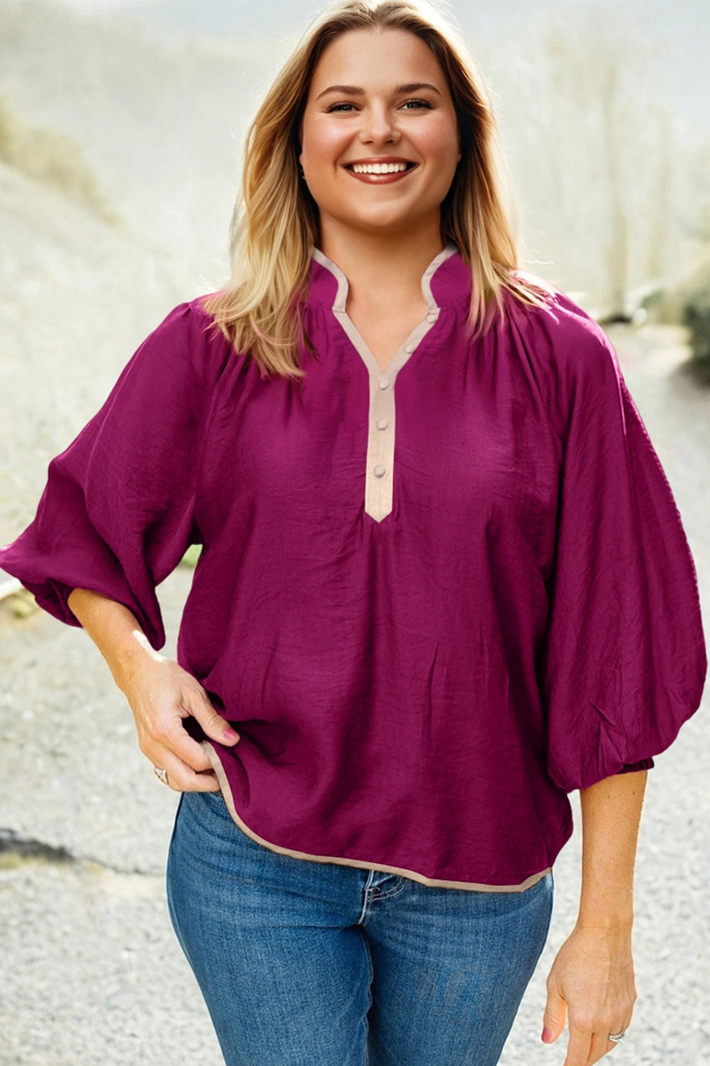 Wild Ginger Plus Size Puffy Sleeve Blouse