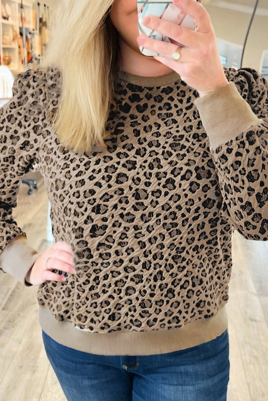 Khaki Leopard Ribbed Top Curvy