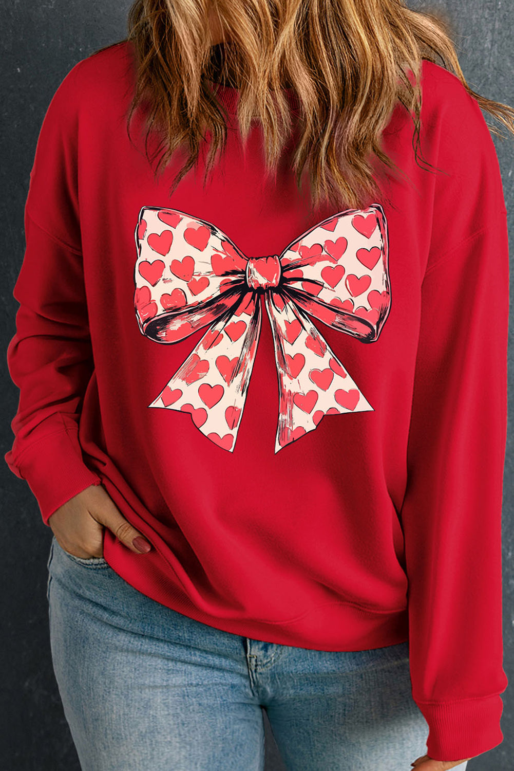 Red Plus Size Hearts Bowknot Sweatshirt