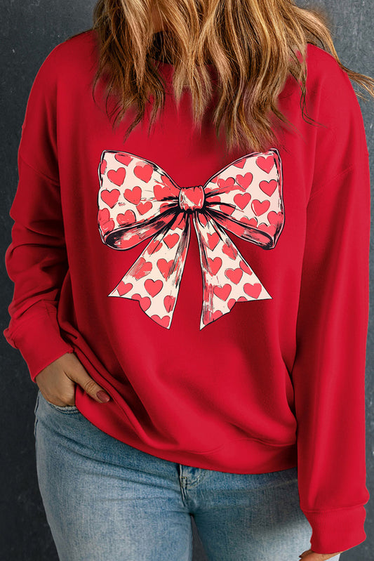 Red Plus Size Hearts Bowknot Sweatshirt
