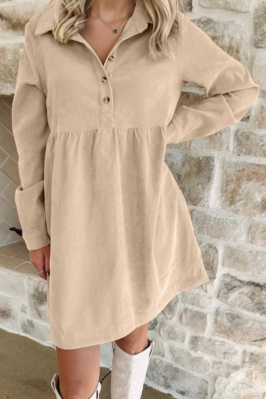 Oatmeal Corduroy Collared Mini Dress