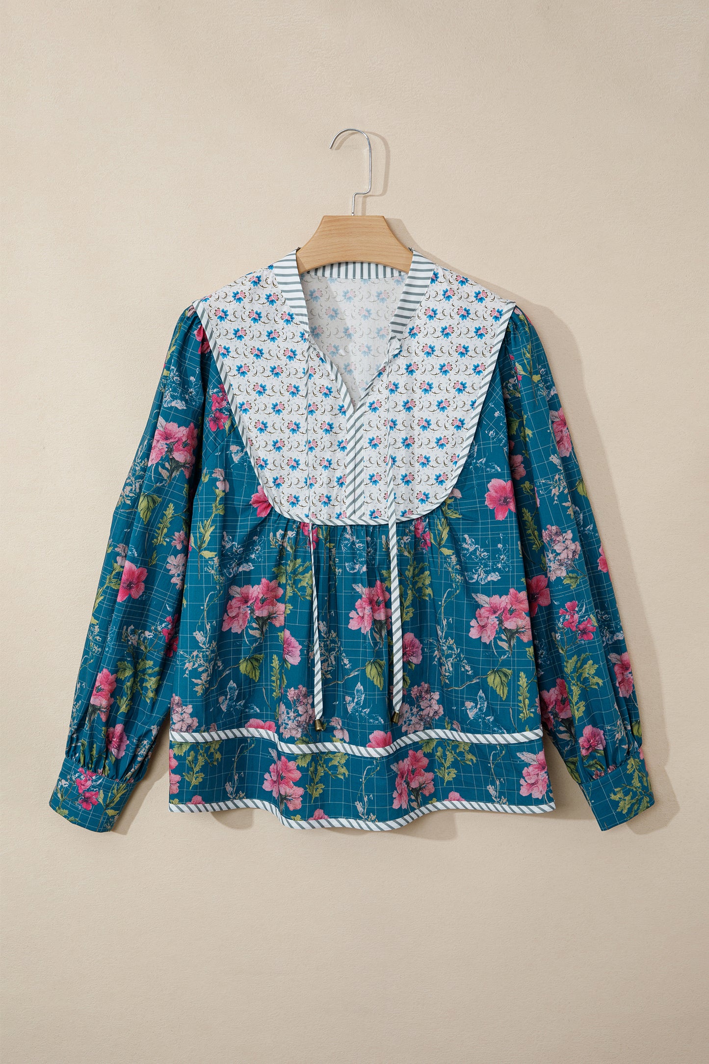 Sky Blue Floral Print Puff Sleeve Blouse