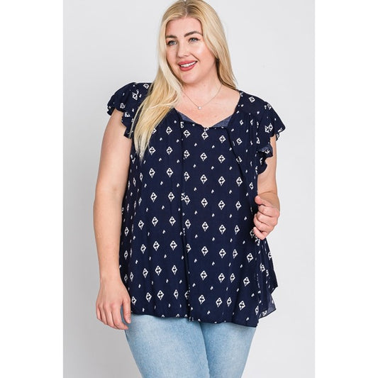 Blue Aztec Ruffle Tunic